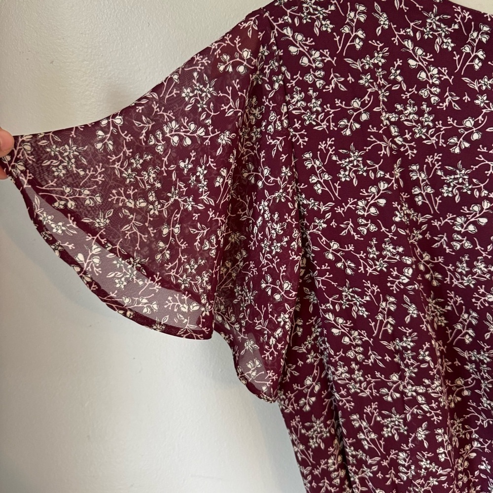 NWT Lane Bryant Boho Wine Floral Split Neck Chiffon Belted Midi Dress Size 16 - Picture 5 of 7